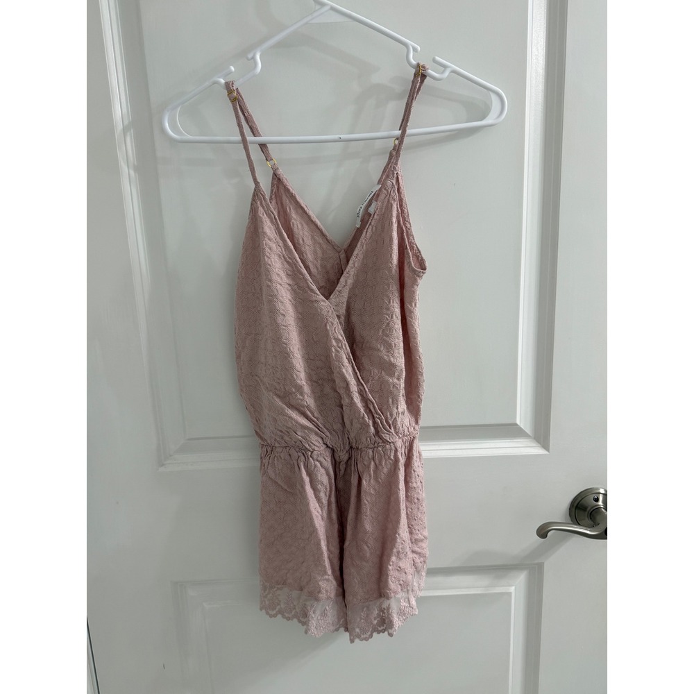 Flora Nikrooz Dusty Rose Lace Trim Textured Romper Sleepwear Medium Q80485